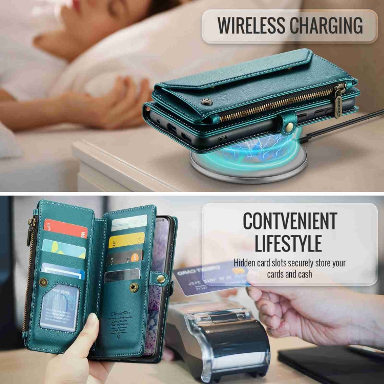 For Samsung Galaxy S20+ CaseMe C36 Card Slots Zipper Wallet RFID Anti-theft Leather Phone Case(Blue-green)