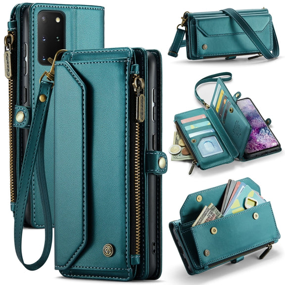 For Samsung Galaxy S20+ CaseMe C36 Card Slots Zipper Wallet RFID Anti-theft Leather Phone Case(Blue-green)