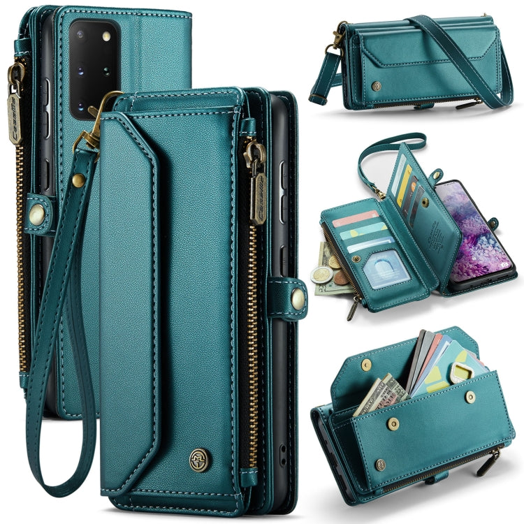 For Samsung Galaxy S20+ CaseMe C36 Card Slots Zipper Wallet RFID Anti-theft Leather Phone Case(Blue-green) - free shipping - PMC Jewellery - Order now!
