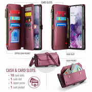 For Samsung Galaxy S20+ CaseMe C36 Card Slots Zipper Wallet RFID Anti-theft Leather Phone Case(Wine Red)