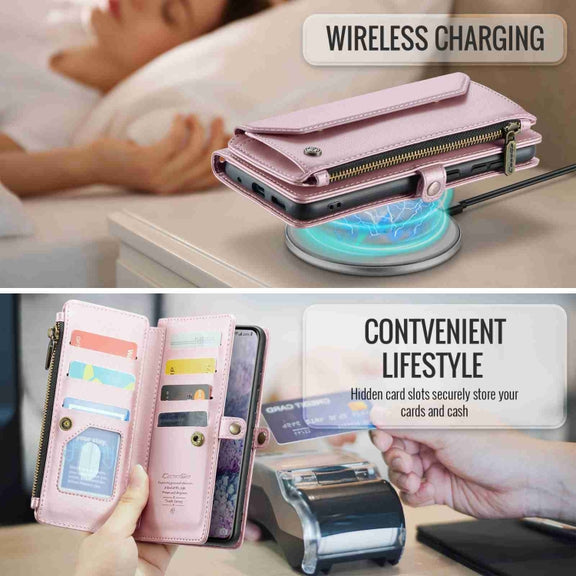 For Samsung Galaxy S20+ CaseMe C36 Card Slots Zipper Wallet RFID Anti-theft Leather Phone Case(Pink)