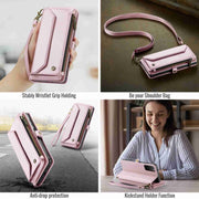 For Samsung Galaxy S20+ CaseMe C36 Card Slots Zipper Wallet RFID Anti-theft Leather Phone Case(Pink)