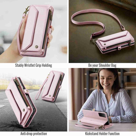 For Samsung Galaxy S20+ CaseMe C36 Card Slots Zipper Wallet RFID Anti-theft Leather Phone Case(Pink)