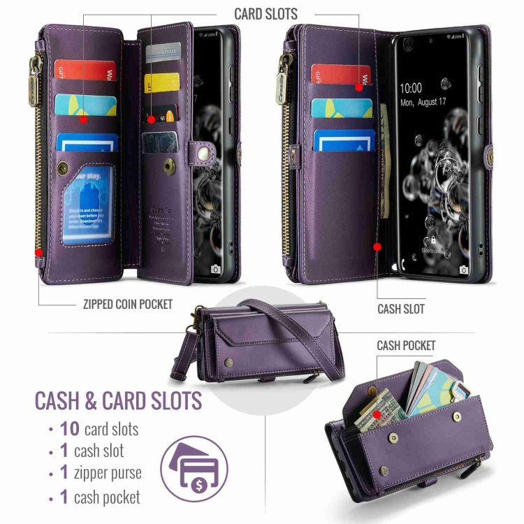 For Samsung Galaxy S20 Ultra CaseMe C36 Card Slots Zipper Wallet RFID Anti-theft Leather Phone Case(Purple)