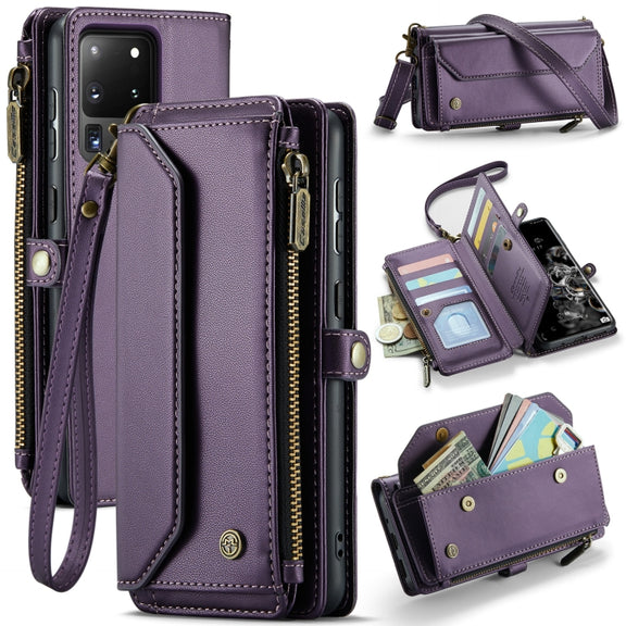 For Samsung Galaxy S20 Ultra CaseMe C36 Card Slots Zipper Wallet RFID Anti-theft Leather Phone Case(Purple)