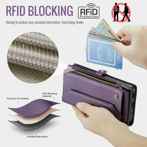 For Samsung Galaxy S20 Ultra CaseMe C36 Card Slots Zipper Wallet RFID Anti-theft Leather Phone Case(Purple)