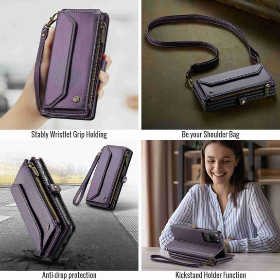 For Samsung Galaxy S20 Ultra CaseMe C36 Card Slots Zipper Wallet RFID Anti-theft Leather Phone Case(Purple)