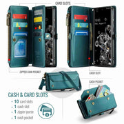For Samsung Galaxy S20 Ultra CaseMe C36 Card Slots Zipper Wallet RFID Anti-theft Leather Phone Case(Blue-green)