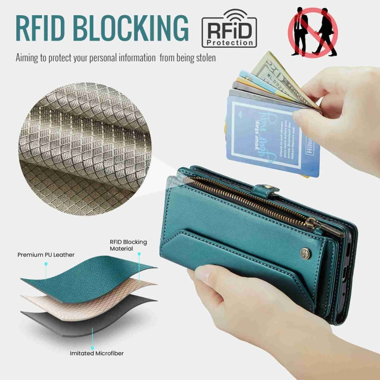 For Samsung Galaxy S20 Ultra CaseMe C36 Card Slots Zipper Wallet RFID Anti-theft Leather Phone Case(Blue-green)