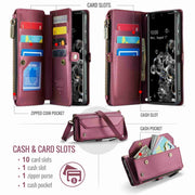 For Samsung Galaxy S20 Ultra CaseMe C36 Card Slots Zipper Wallet RFID Anti-theft Leather Phone Case(Wine Red)