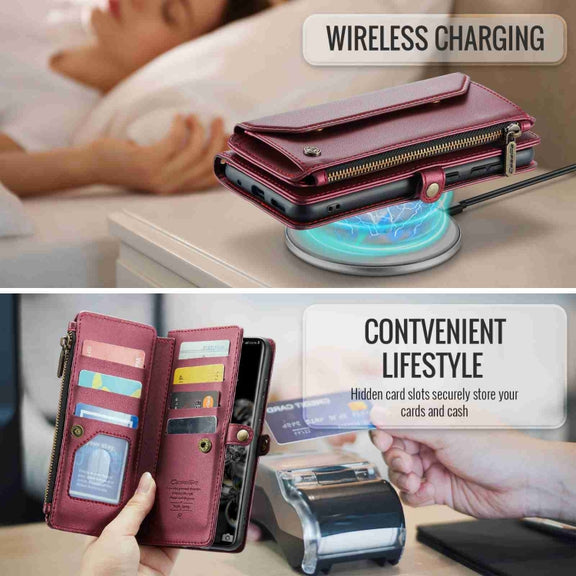 For Samsung Galaxy S20 Ultra CaseMe C36 Card Slots Zipper Wallet RFID Anti-theft Leather Phone Case(Wine Red)