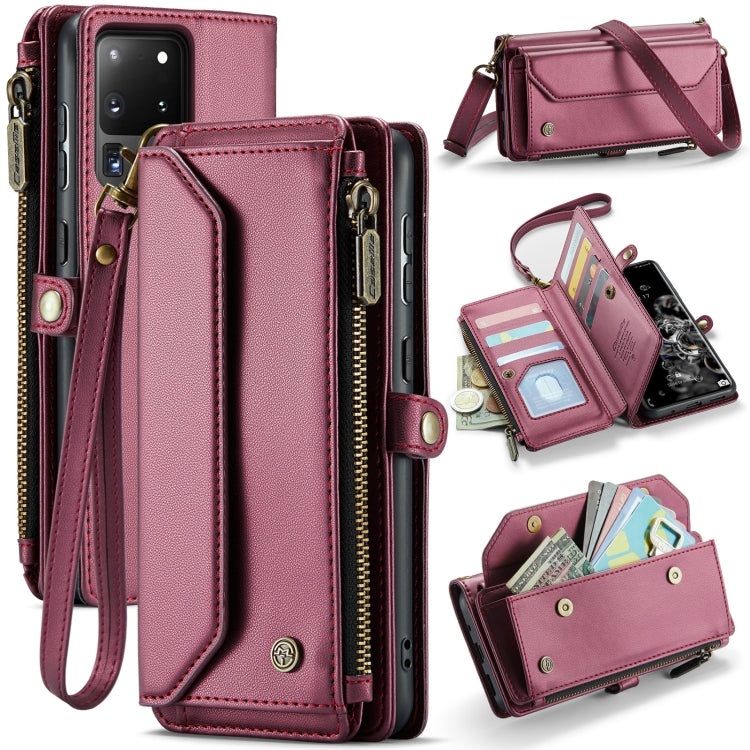 For Samsung Galaxy S20 Ultra CaseMe C36 Card Slots Zipper Wallet RFID Anti-theft Leather Phone Case(Wine Red) - free shipping - PMC Jewellery - Order now!