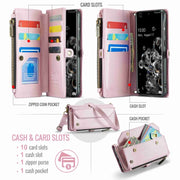 For Samsung Galaxy S20 Ultra CaseMe C36 Card Slots Zipper Wallet RFID Anti-theft Leather Phone Case(Pink)