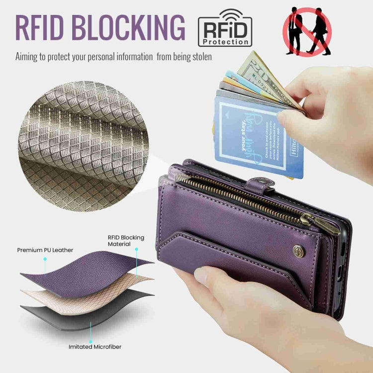 For Samsung Galaxy S20 CaseMe C36 Card Slots Zipper Wallet RFID Anti-theft Leather Phone Case(Purple)