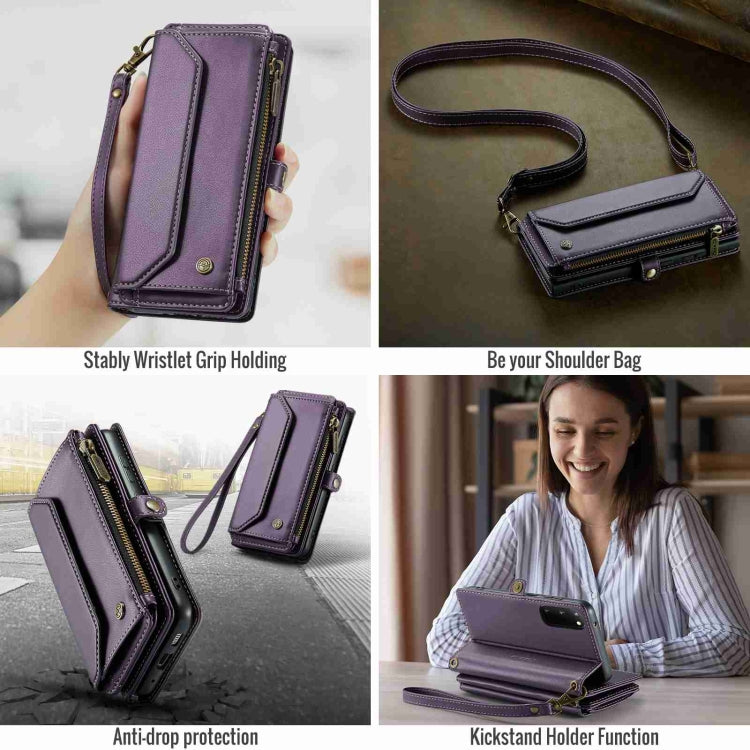 For Samsung Galaxy S20 CaseMe C36 Card Slots Zipper Wallet RFID Anti-theft Leather Phone Case(Purple)
