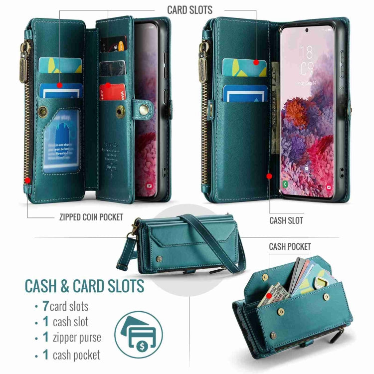 For Samsung Galaxy S20 CaseMe C36 Card Slots Zipper Wallet RFID Anti-theft Leather Phone Case(Blue-green)