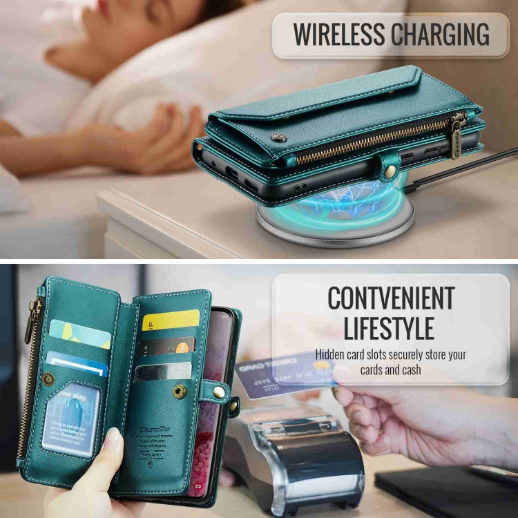 For Samsung Galaxy S20 CaseMe C36 Card Slots Zipper Wallet RFID Anti-theft Leather Phone Case(Blue-green)