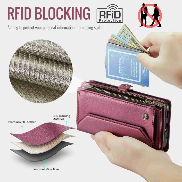 For Samsung Galaxy S20 CaseMe C36 Card Slots Zipper Wallet RFID Anti-theft Leather Phone Case(Wine Red)