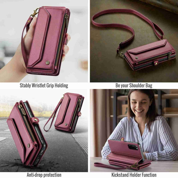 For Samsung Galaxy S20 CaseMe C36 Card Slots Zipper Wallet RFID Anti-theft Leather Phone Case(Wine Red)