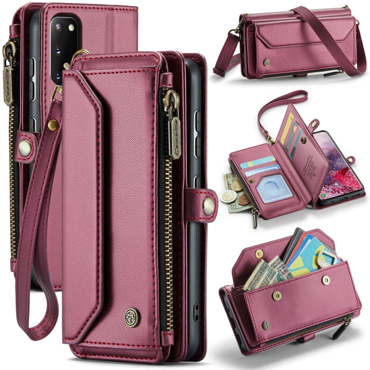 For Samsung Galaxy S20 CaseMe C36 Card Slots Zipper Wallet RFID Anti-theft Leather Phone Case(Wine Red) - free shipping - PMC Jewellery - Order now!
