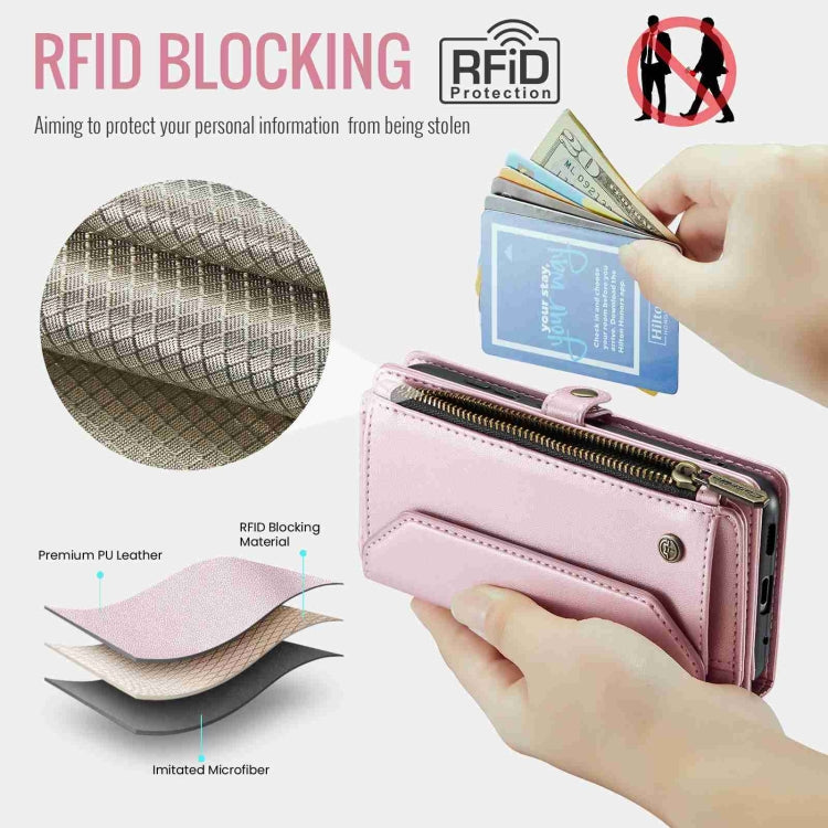 For Samsung Galaxy S20 CaseMe C36 Card Slots Zipper Wallet RFID Anti-theft Leather Phone Case(Pink)