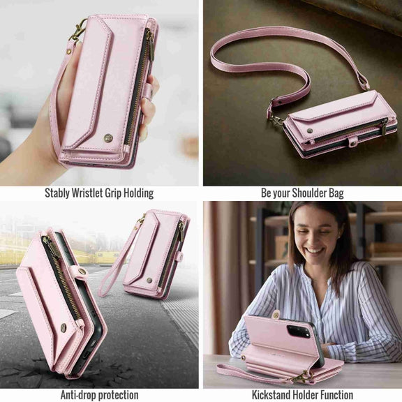 For Samsung Galaxy S20 CaseMe C36 Card Slots Zipper Wallet RFID Anti-theft Leather Phone Case(Pink)