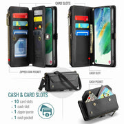For Samsung Galaxy S21 FE 5G CaseMe C36 Card Slots Zipper Wallet RFID Anti-theft Leather Phone Case(Black)