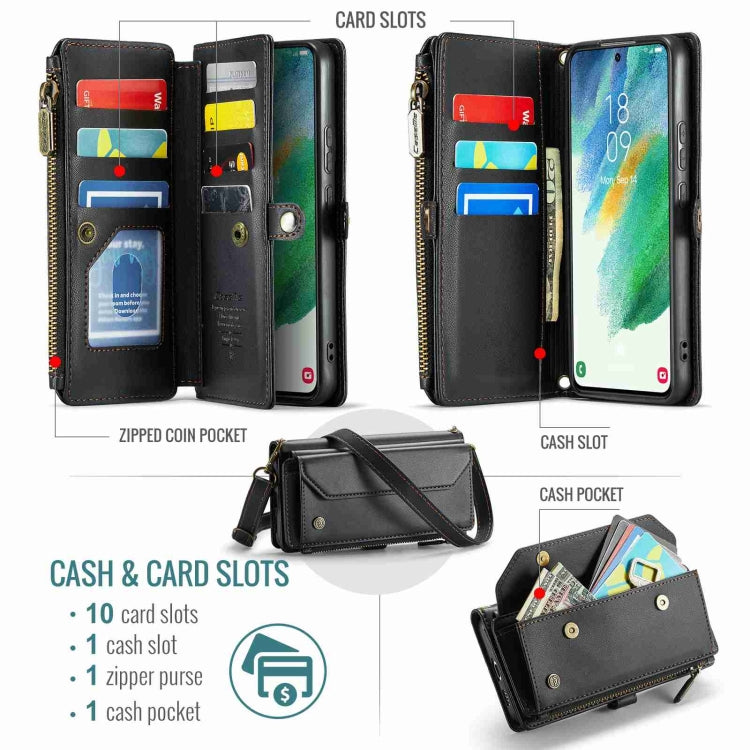 For Samsung Galaxy S21 FE 5G CaseMe C36 Card Slots Zipper Wallet RFID Anti-theft Leather Phone Case(Black)