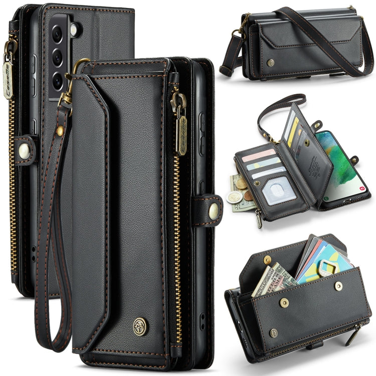 For Samsung Galaxy S21 FE 5G CaseMe C36 Card Slots Zipper Wallet RFID Anti-theft Leather Phone Case(Black) - free shipping - PMC Jewellery - Order now!