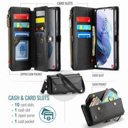 For Samsung Galaxy S21+ 5G CaseMe C36 Card Slots Zipper Wallet RFID Anti-theft Leather Phone Case(Black)