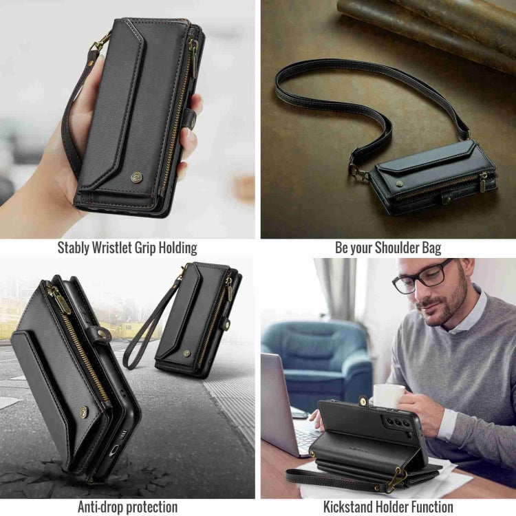 For Samsung Galaxy S21+ 5G CaseMe C36 Card Slots Zipper Wallet RFID Anti-theft Leather Phone Case(Black)