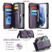 For Samsung Galaxy S21+ 5G CaseMe C36 Card Slots Zipper Wallet RFID Anti-theft Leather Phone Case(Purple)