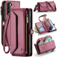 For Samsung Galaxy S21+ 5G CaseMe C36 Card Slots Zipper Wallet RFID Anti-theft Leather Phone Case(Wine Red) - free shipping - PMC Jewellery - Order now!