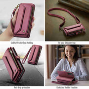 For Samsung Galaxy S21+ 5G CaseMe C36 Card Slots Zipper Wallet RFID Anti-theft Leather Phone Case(Wine Red)