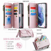 For Samsung Galaxy S21+ 5G CaseMe C36 Card Slots Zipper Wallet RFID Anti-theft Leather Phone Case(Pink)