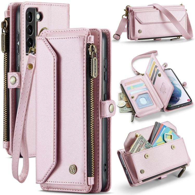 For Samsung Galaxy S21+ 5G CaseMe C36 Card Slots Zipper Wallet RFID Anti-theft Leather Phone Case(Pink) - free shipping - PMC Jewellery - Order now!