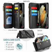 For Samsung Galaxy S21 Ultra 5G CaseMe C36 Card Slots Zipper Wallet RFID Anti-theft Leather Phone Case(Black)