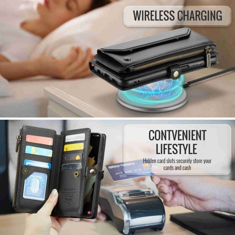 For Samsung Galaxy S21 Ultra 5G CaseMe C36 Card Slots Zipper Wallet RFID Anti-theft Leather Phone Case(Black)