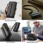For Samsung Galaxy S21 Ultra 5G CaseMe C36 Card Slots Zipper Wallet RFID Anti-theft Leather Phone Case(Black)