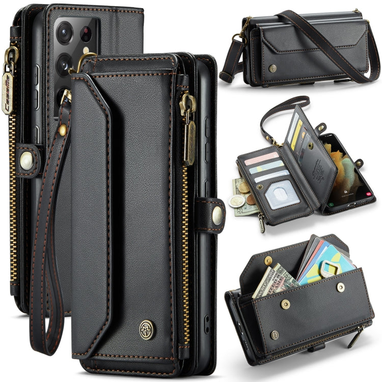 For Samsung Galaxy S21 Ultra 5G CaseMe C36 Card Slots Zipper Wallet RFID Anti-theft Leather Phone Case(Black) - free shipping - PMC Jewellery - Order now!