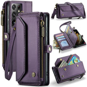 For Samsung Galaxy S21 Ultra 5G CaseMe C36 Card Slots Zipper Wallet RFID Anti-theft Leather Phone Case(Purple)