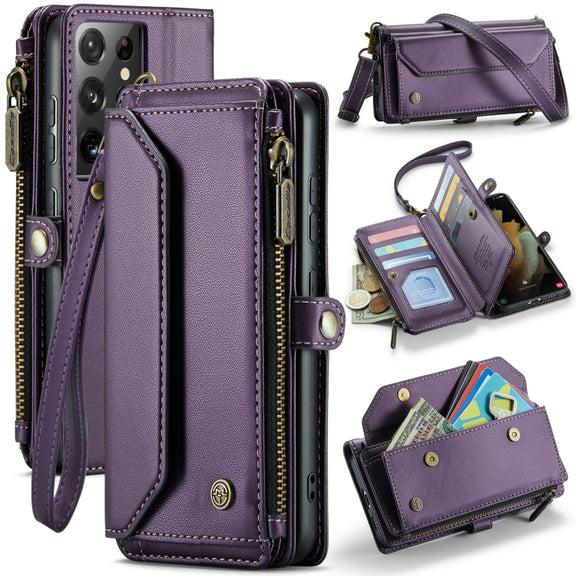 For Samsung Galaxy S21 Ultra 5G CaseMe C36 Card Slots Zipper Wallet RFID Anti-theft Leather Phone Case(Purple)