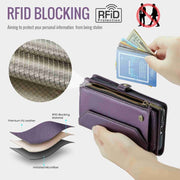 For Samsung Galaxy S21 Ultra 5G CaseMe C36 Card Slots Zipper Wallet RFID Anti-theft Leather Phone Case(Purple)