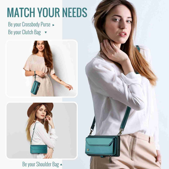 For Samsung Galaxy S21 Ultra 5G CaseMe C36 Card Slots Zipper Wallet RFID Anti-theft Leather Phone Case(Blue-green)