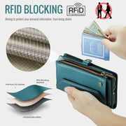 For Samsung Galaxy S21 Ultra 5G CaseMe C36 Card Slots Zipper Wallet RFID Anti-theft Leather Phone Case(Blue-green)