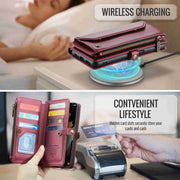 For Samsung Galaxy S21 Ultra 5G CaseMe C36 Card Slots Zipper Wallet RFID Anti-theft Leather Phone Case(Wine Red)