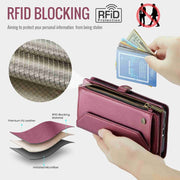 For Samsung Galaxy S21 Ultra 5G CaseMe C36 Card Slots Zipper Wallet RFID Anti-theft Leather Phone Case(Wine Red)