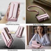 For Samsung Galaxy S21 Ultra 5G CaseMe C36 Card Slots Zipper Wallet RFID Anti-theft Leather Phone Case(Pink)