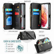 For Samsung Galaxy S21 5G CaseMe C36 Card Slots Zipper Wallet RFID Anti-theft Leather Phone Case(Black)