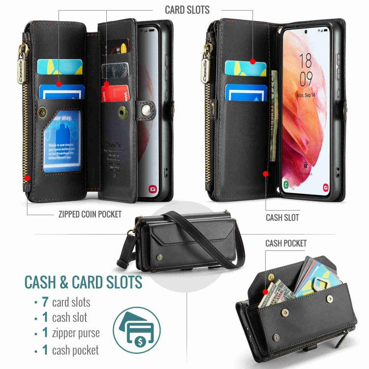 For Samsung Galaxy S21 5G CaseMe C36 Card Slots Zipper Wallet RFID Anti-theft Leather Phone Case(Black)
